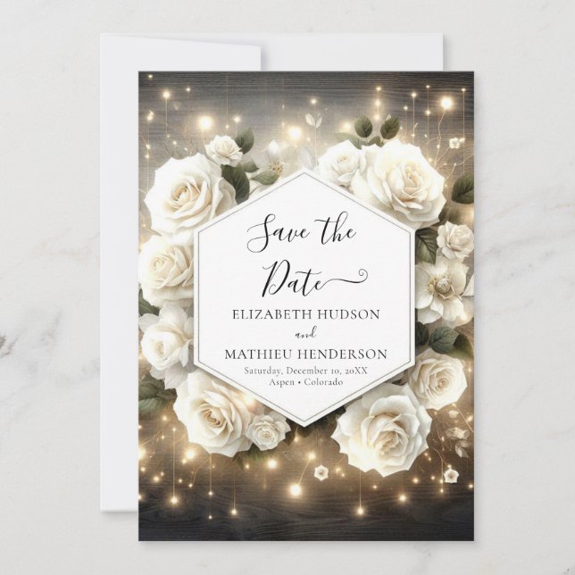 Classic Florals White Roses Wedding Save The Date (Vorderseite)