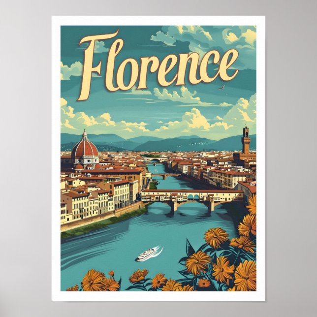 Classic Florenz Italien Retro Vintage Travel Poster (Vorne)