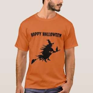 Classic Flying Witze auf Broom mit Cat Halloween T-Shirt