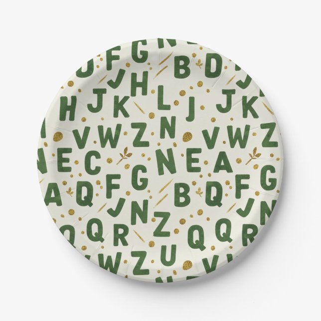 Classic Forest Green Alphabet Pappteller (Vorderseite)