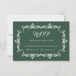 Classic Forest Green Ornately Framed Wedding RSVP Karte