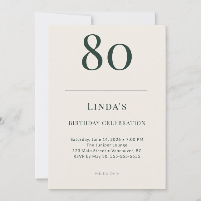 Classic Forest & Linen 80th Birthday Celebration Einladung (Vorderseite)