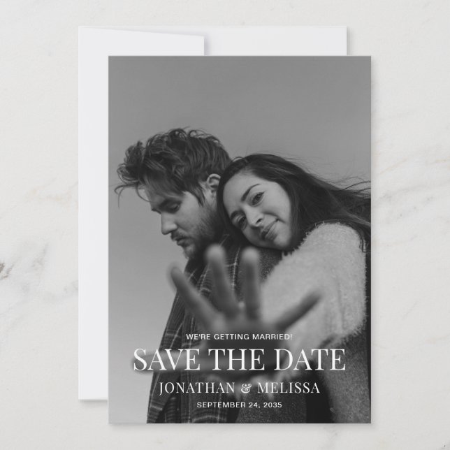 Classic Formal Black & White Overlay Photo Wedding Save The Date (Vorderseite)