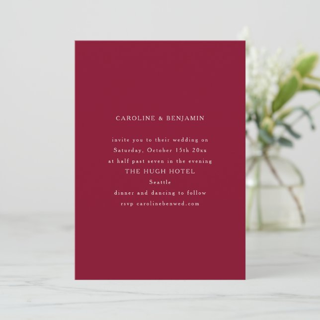 Classic Formal Burgundy Minimalist Wedding Einladung (Stehend Vorderseite)