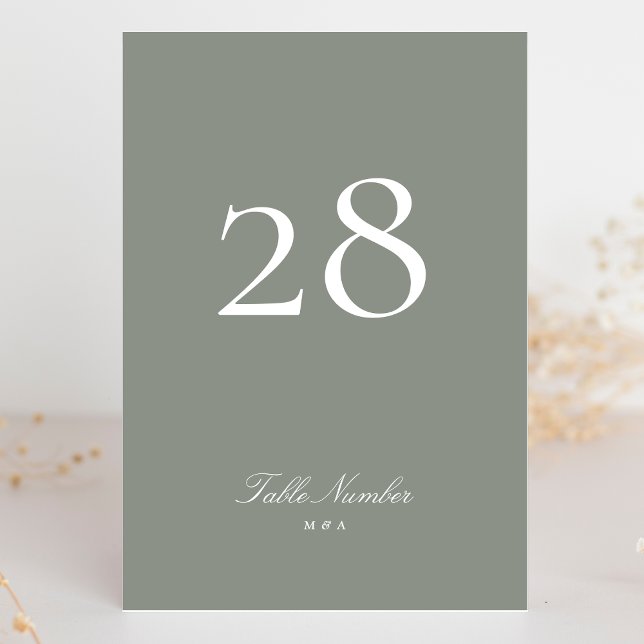 Classic Formal Calligraphy Gray Green Wedding Tischnummer (Von Creator hochgeladen)