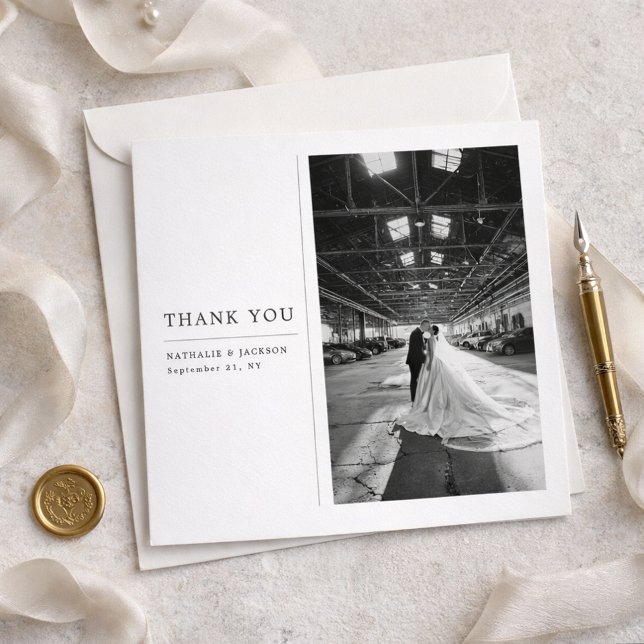 Classic Formal Wedding Photo Square Thank You Card Dankeskarte (Von Creator hochgeladen)