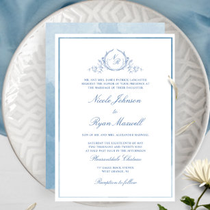 Classic formale Blue Monogram Wedding Einladung