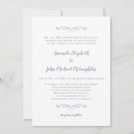 Classic formale Elegant Dusty Blue Script Wedding Einladung