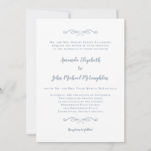 Classic formale Elegant Dusty Blue Script Wedding Einladung