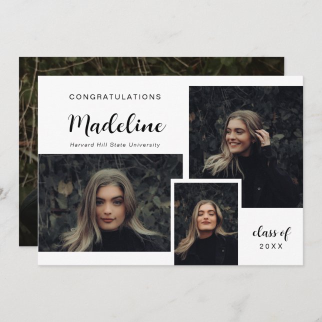 Classic Foto Collage Moderner Abschluss Ankündigung (Vorne/Hinten)