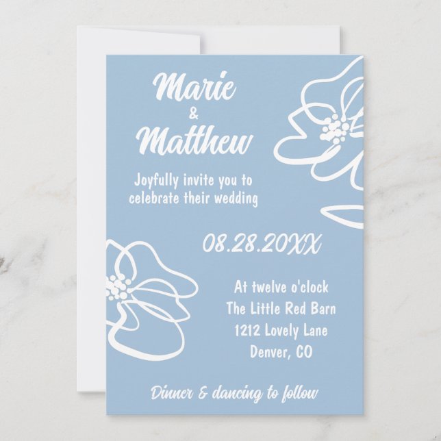 Classic Foto French Blue Floral Wedding Einladung (Vorderseite)