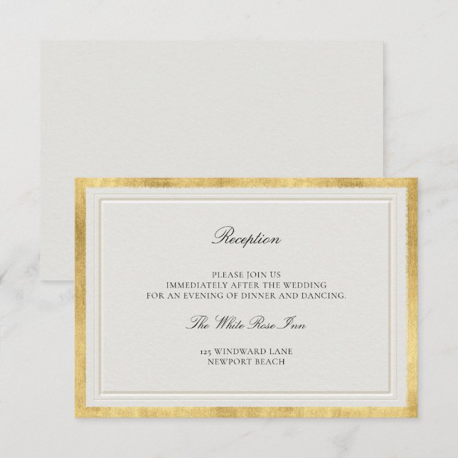 Classic Frame Elevated Gold Ecru Wedding Reception Begleitkarte (Vorne/Hinten)