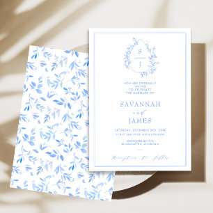 Classic Frame Foliage Blue Wappen Wedding Einladung