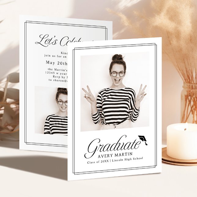 Classic Framed Elegant Script Photo Graduation Einladung (Classic Framed Elegant Script Photo Graduation Invitation)