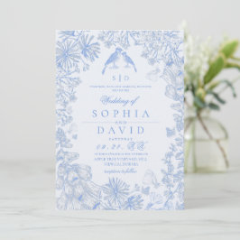 Classic French Blue Floral Wedding Einladung