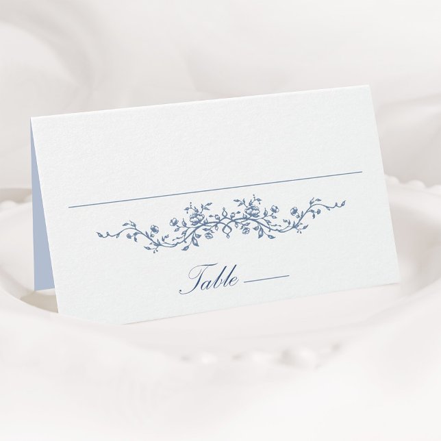 Classic French Blue Floral Wedding Platzkarte (Von Creator hochgeladen)