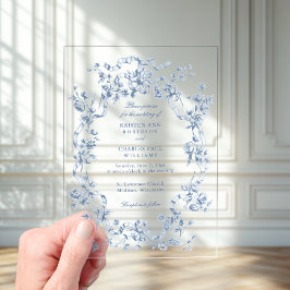 Classic French Blue Flowers & Ribbons Wedding Acryleinladungen