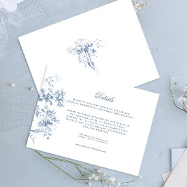 Classic French Blue Flowers & Ribbons Wedding Begleitkarte