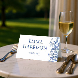 Classic French Blue Toile Wedding Folded Platzkarte