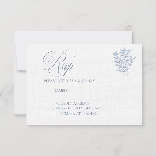 Classic French Blue Wedding RSVP card (Vorderseite)