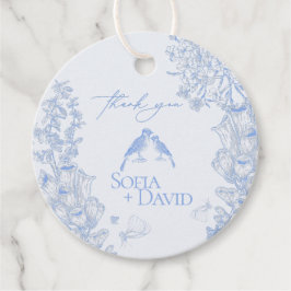 Classic French Blue White Floral Birds Wedding Geschenkanhänger
