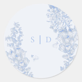 Classic French Blue White Floral Wedding Enclosure Runder Aufkleber