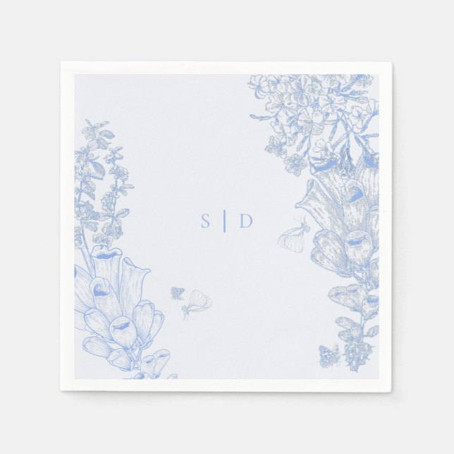 Classic French Blue White Floral Wedding Enclosure Serviette (Vorderseite)