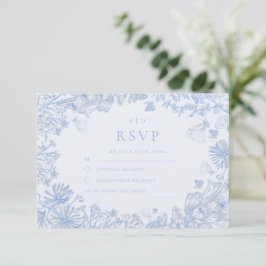 Classic French Blue White Floral Wedding RSVP Karte