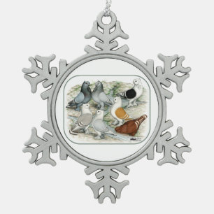 Classic Frill Barred Pigeons Schneeflocken Zinn-Ornament
