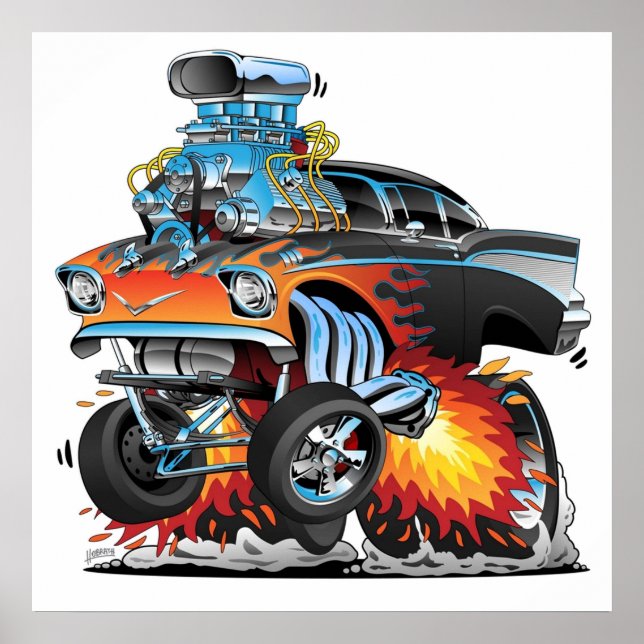 Classic frisierte Auto 57 Gasser Drag Racing Muscl Poster (Vorne)
