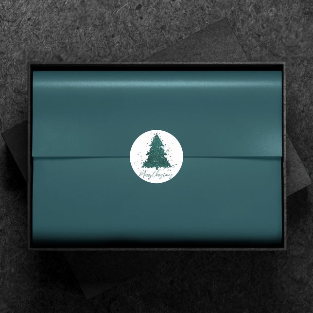 Classic Frohe Weihnachten | Bold Kelly Green Tree Runder Aufkleber (Von Creator hochgeladen)