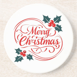 Classic Frohe Weihnachten Holly Berry Holiday Art Getränkeuntersetzer