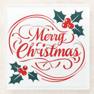 Classic Frohe Weihnachten Holly Berry Holiday Art Glasuntersetzer
