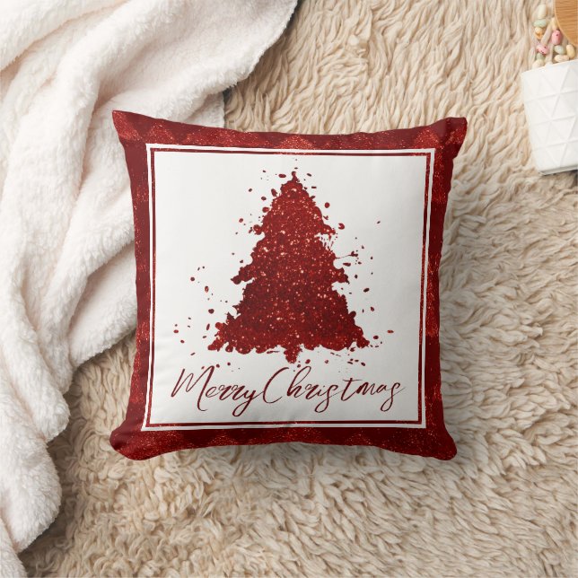 Classic Frohe Weihnachten | Rich Crimson Red Tree Kissen (Decke)