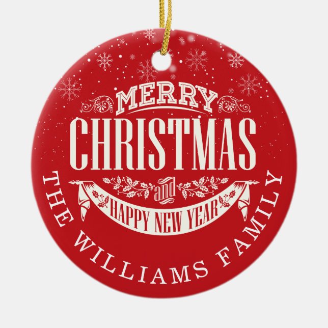 Classic Frohe Weihnachten und ein glückliches neue Keramik Ornament (Vorne)
