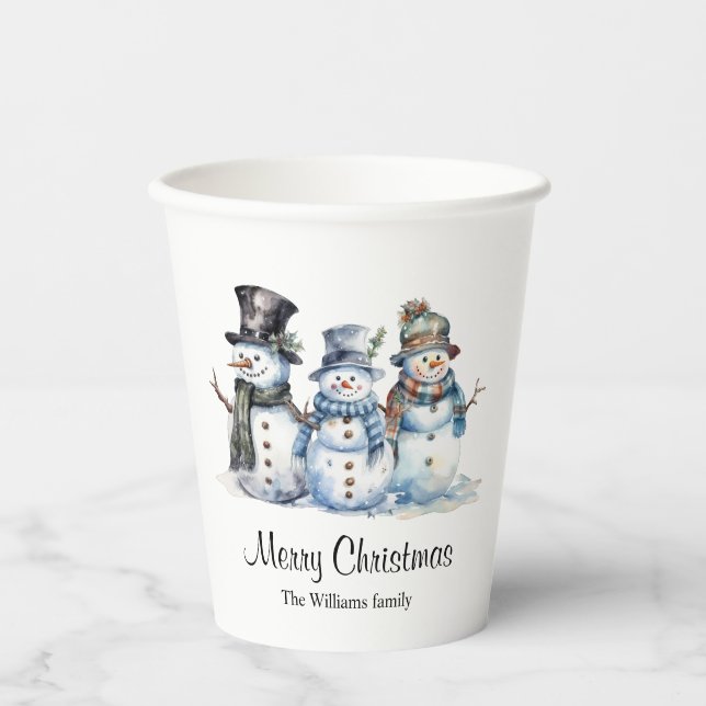 Classic Frohe Weihnachten Wasserfarbe Snowman Part Pappbecher (Vorderseite)