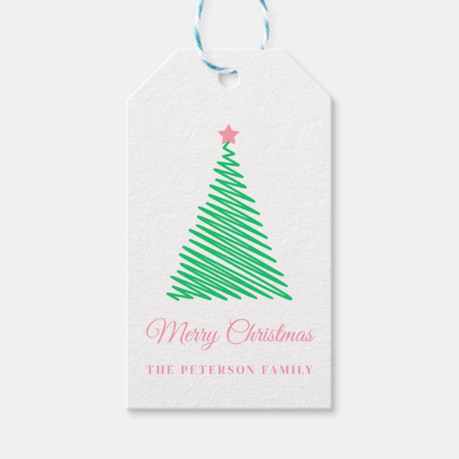 Classic Frohe Weihnachtsbaum-Geschenkmarke Geschenkanhänger (Vorderseite)