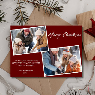 Classic Frohe Weihnachtsfamilie Zwei Foto Burgundy Feiertagskarte