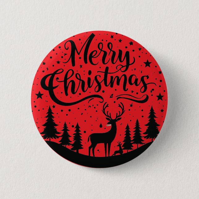 Classic Frory Christmas Deer and Tree Design Art Button (Vorderseite)