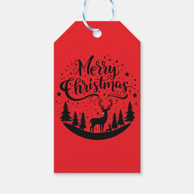 Classic Frory Christmas Deer and Tree Design Art Geschenkanhänger (Vorderseite)