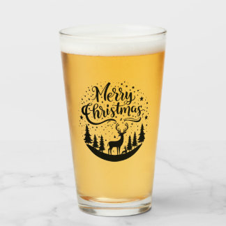 Classic Frory Christmas Deer and Tree Design Art Glas