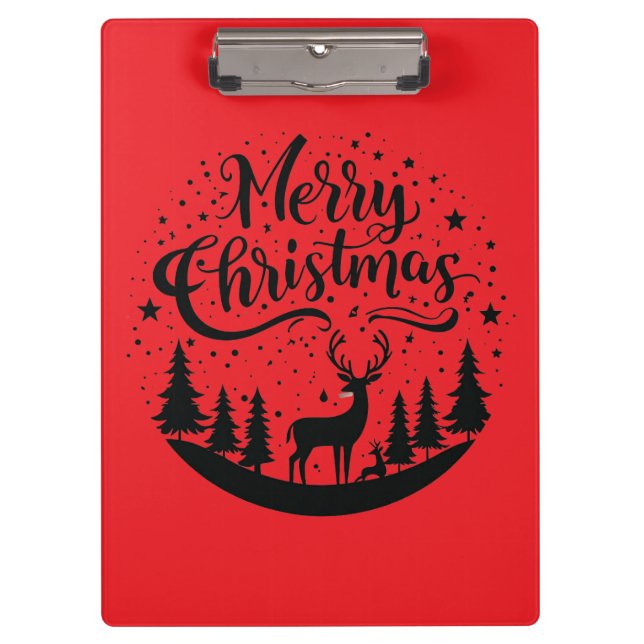 Classic Frory Christmas Deer and Tree Design Art Klemmbrett (Vorderseite)