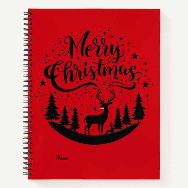 Classic Frory Christmas Deer and Tree Design Art Notizbuch (Vorderseite)