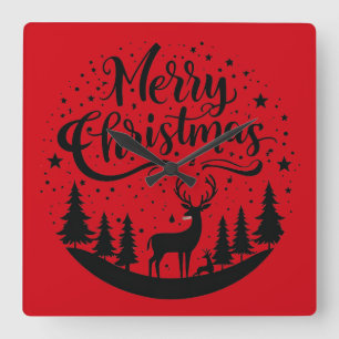 Classic Frory Christmas Deer and Tree Design Art Quadratische Wanduhr