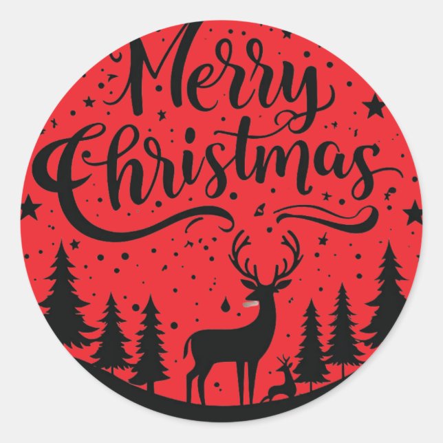 Classic Frory Christmas Deer and Tree Design Art Runder Aufkleber (Vorderseite)