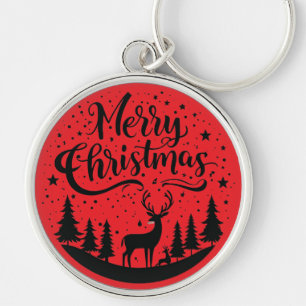 Classic Frory Christmas Deer and Tree Design Art Schlüsselanhänger