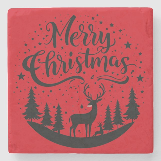 Classic Frory Christmas Deer and Tree Design Art Steinuntersetzer (Vorderseite)