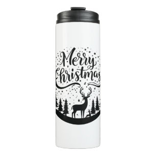 Classic Frory Christmas Deer and Tree Design Art Thermosbecher