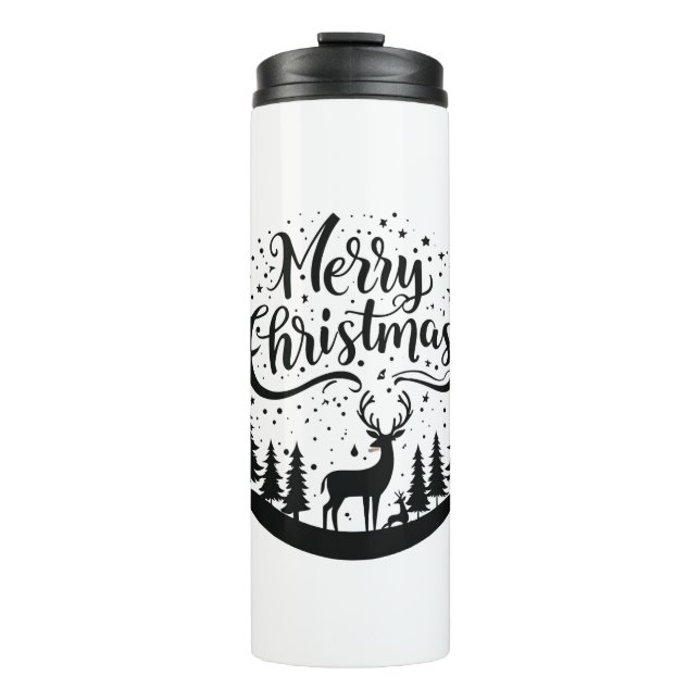 Classic Frory Christmas Deer and Tree Design Art Thermosbecher (Vorderseite)