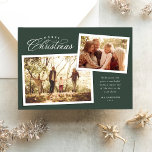 Classic Frory Weihnachtsskript zwei Foto grün Feiertagskarte<br><div class="desc">Schenken Sie Weihnachtsjubeln in diesem Jahr mit dieser schlichten und eleganten grünen Zwei-Foto-Urlaubskarte. Die wunderschöne Weihnachtsbehandlung wird mit zwei Fotos im Scrapbook-Stil kombiniert. Die Festtagskarte bietet auch einen Bereich für eine individuelle Nachricht über dem Namen und dem Jahr. Der passende grüne Backer ist mit einem sternenweißen Muster versehen.</div>